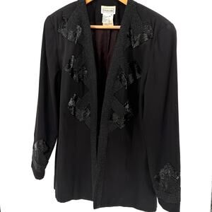 Vintage 80s Chancelle Black Geometric Beaded Evening Avant Garde Blazer Jacket
